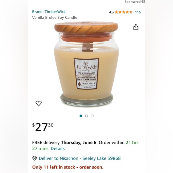 NEW Timber Wick Vanilla Brulee Soy Wax Candle - Picture 3 of 13